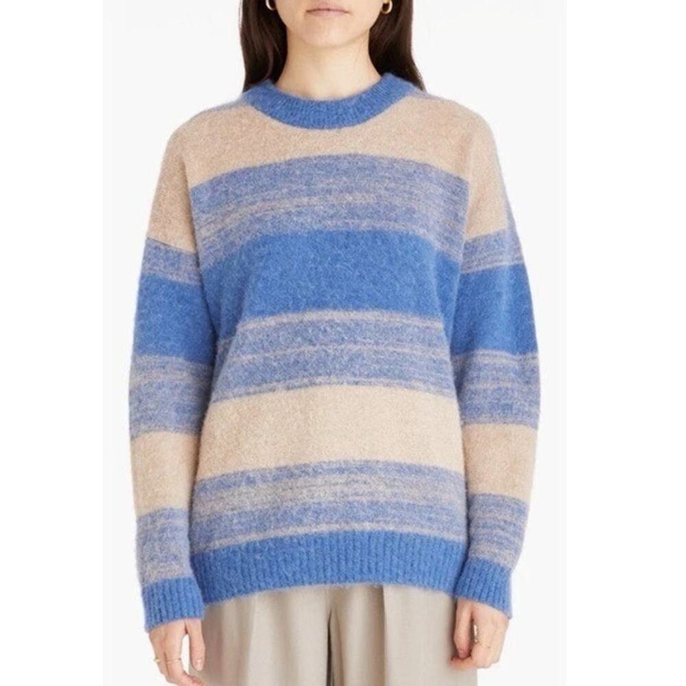 Madewell Space Dyed Otis Pullover Sweater Blue Cream Stripe Small